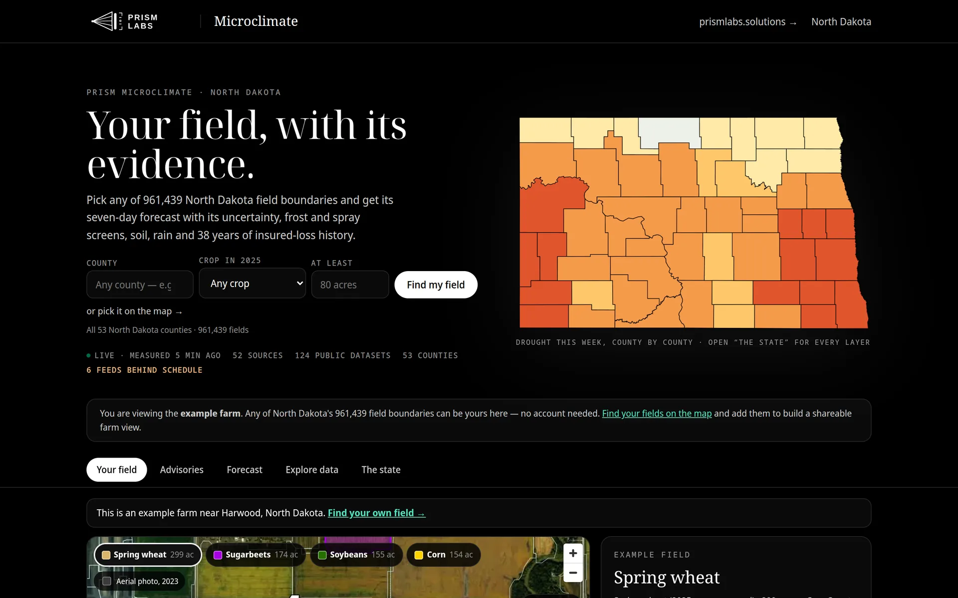 Prism Microclimate: find any North Dakota field, a county drought map and the example farm